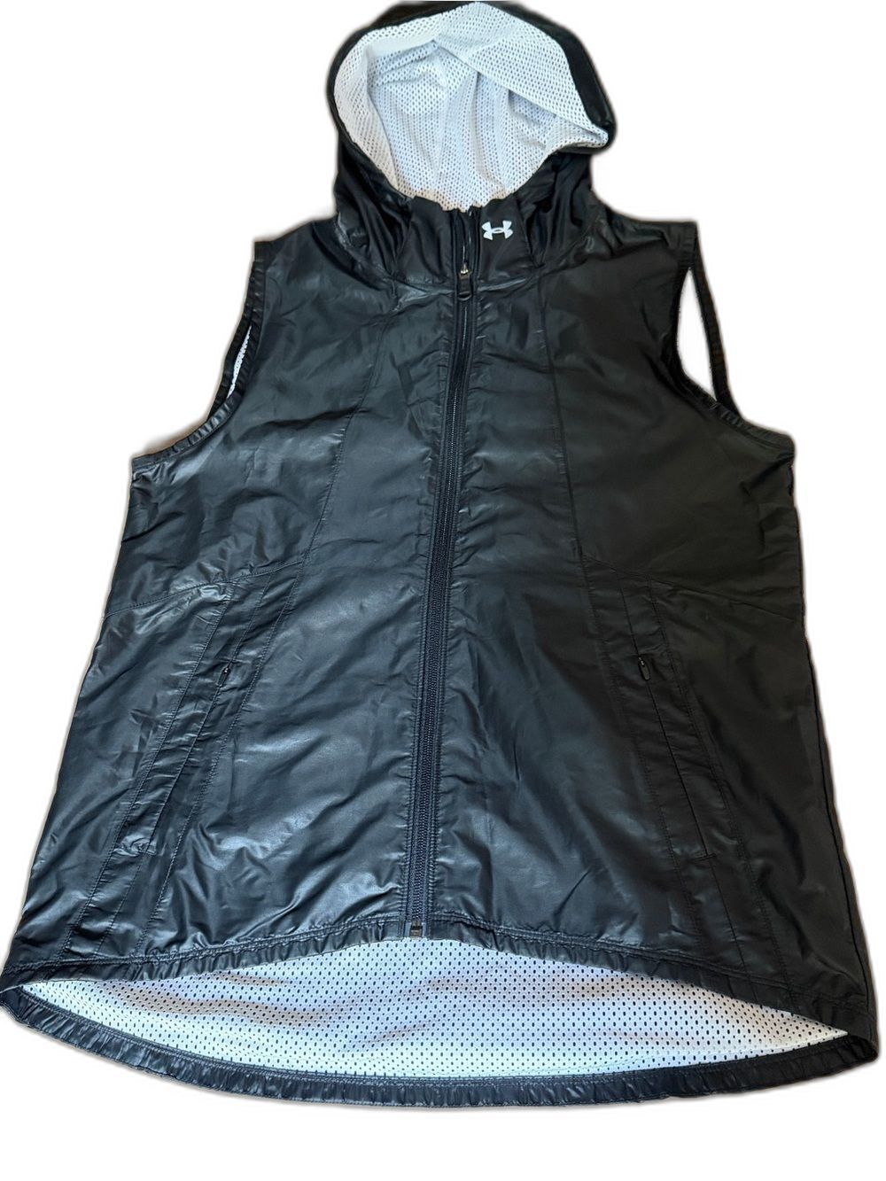 Under Armour Run True Hooded Running Vest Womens S Black Full Zip 1290900
